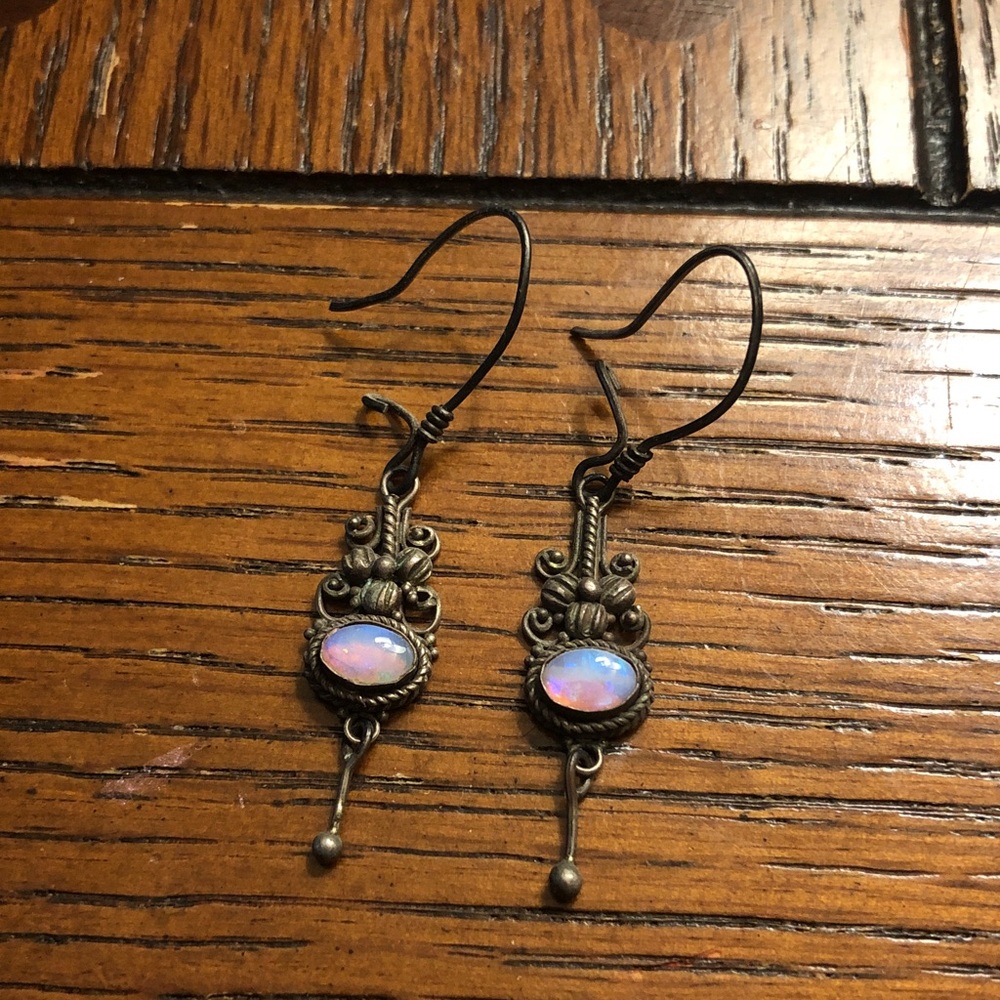 Elegant silver vintage Opal Drop Earrings guitar shape